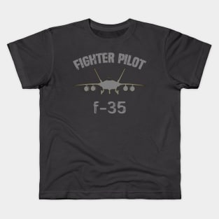 Fighter pilot F-35 fighter plane silhouette in minimalist military aviation style Kids T-Shirt